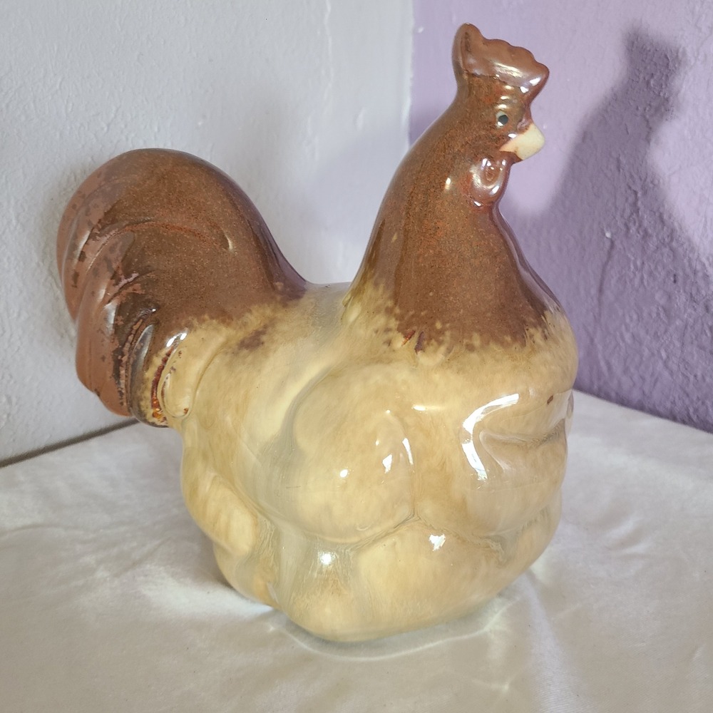 Chonky Fat Ceramic Rooster Figurine Country Home Decor Farmhouse Chic Glossy Bro